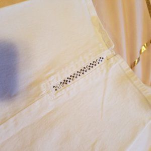 White denim Capri's with rhinestone detail